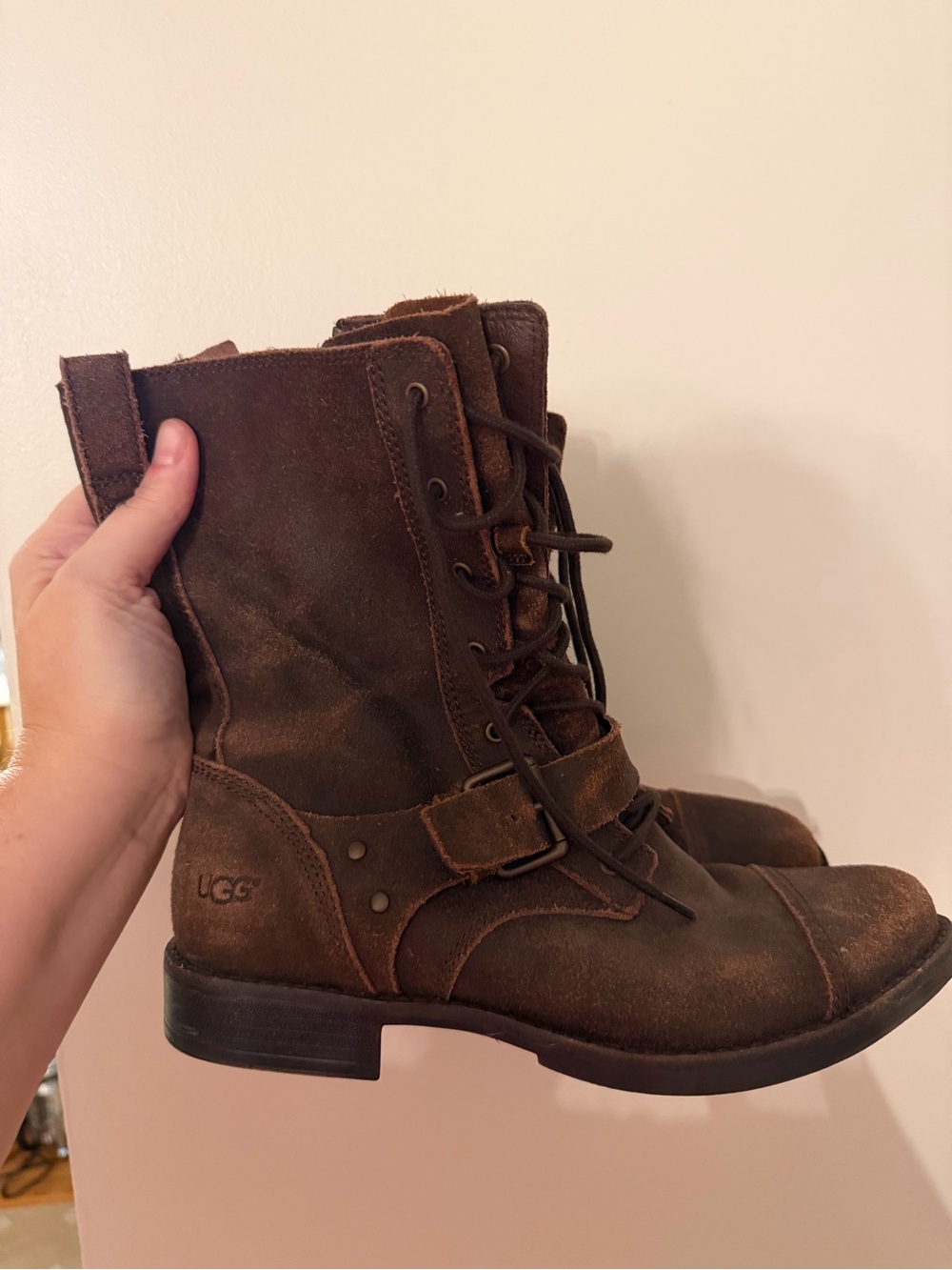 UGG Marela Dark Brown Lace Up Buckle Moto Combat Boots Women’s 8 - Picture 3 of 9
